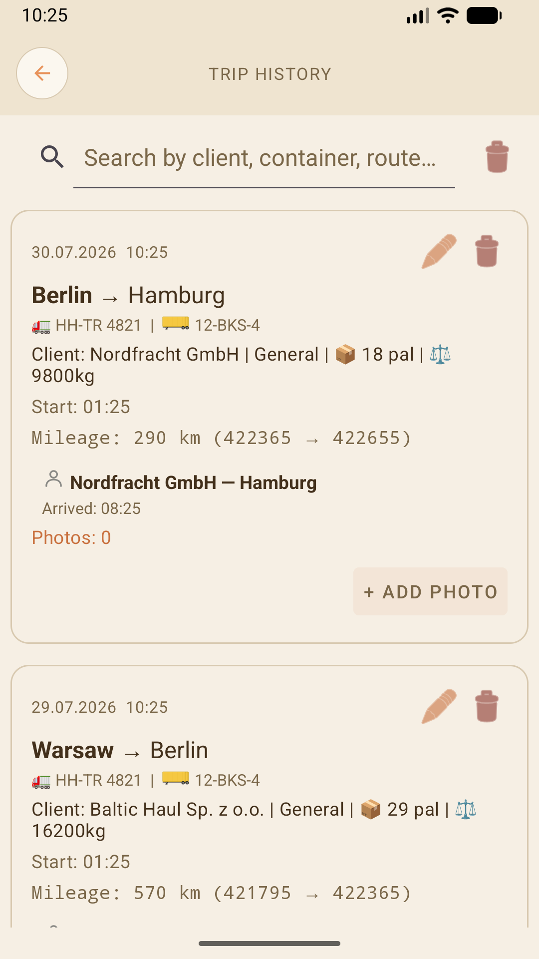 Trip history